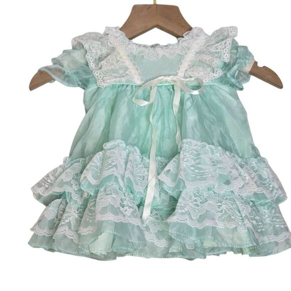 Martha's Miniatures Vintage Size 9-12Mo 80s Fussy Dress Girls Sheer Lace Bell Pa - Picture 4 of 9
